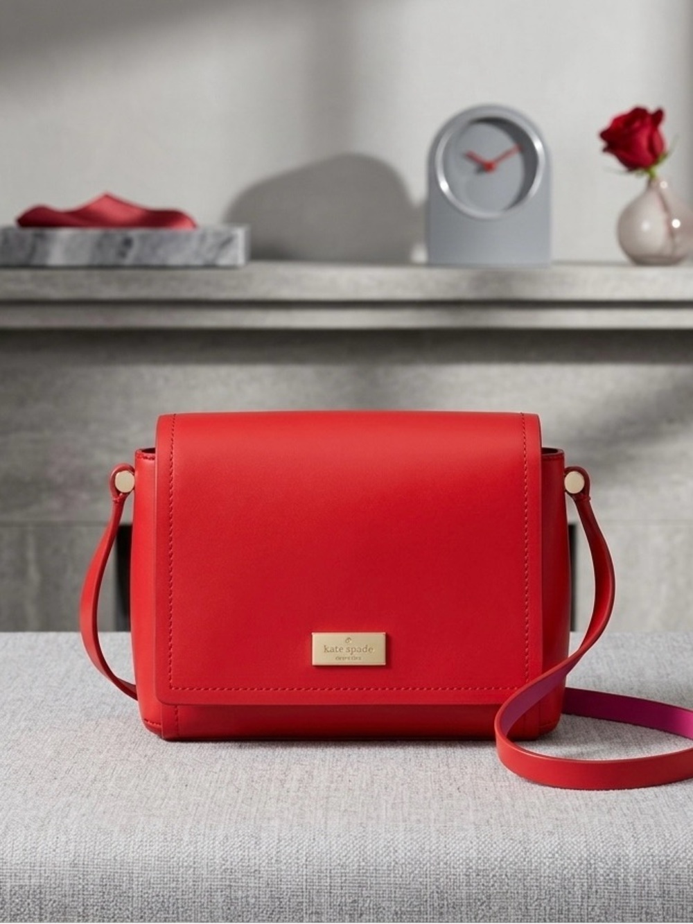 🌹❤️ ✨Kate Spade Red Cami Crossbody - Vivid Snapdragon Pink Interior✨❤️🌹